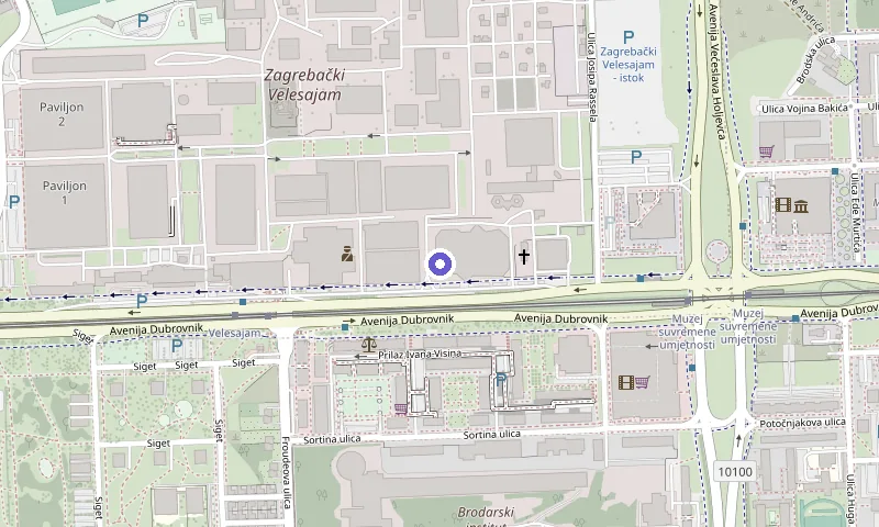 Map of the area around the ZICER office on Avenija Dubrovnik, Zagreb